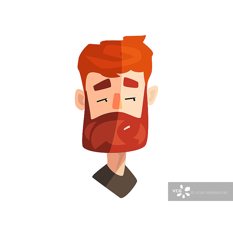 持怀疑态度的红发大胡子男子，男性情绪化的脸，头像与面部表情向量插图在一个白色的背景图片素材