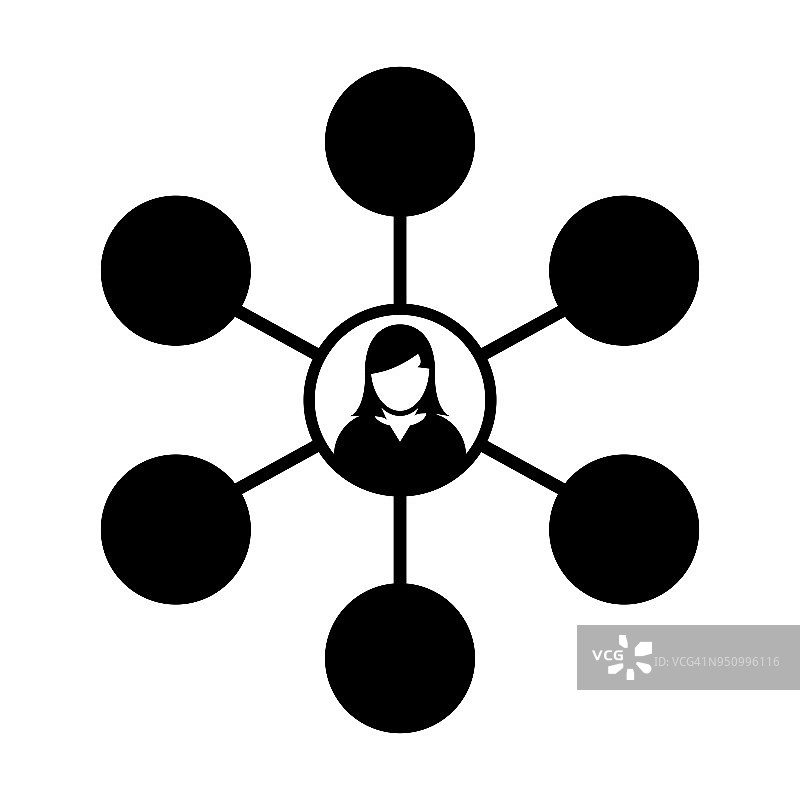 社交网络图标矢量女性符号为商业和团队的多个共享连接在黑色平面颜色象形文字象形图图片素材