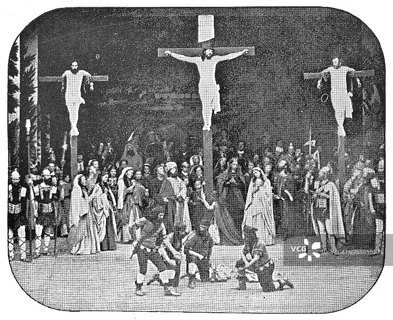 19世纪，在德国奥伯拉默高，耶稣被钉在十字架上图片素材