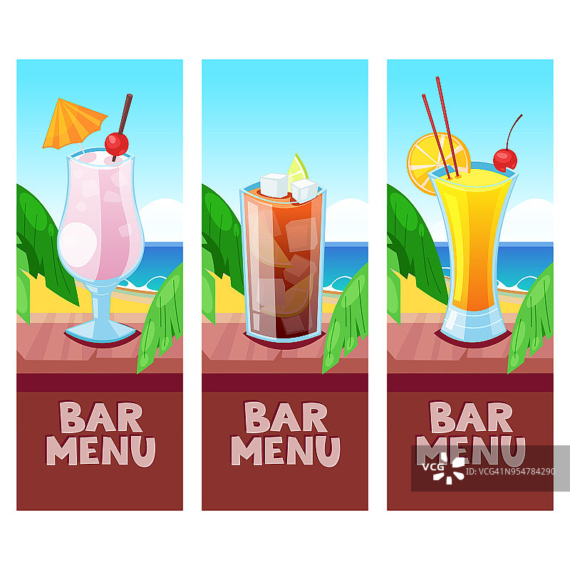 海滩酒吧菜单矢量设计模板与地方的文本。夏季热带背景。图片素材