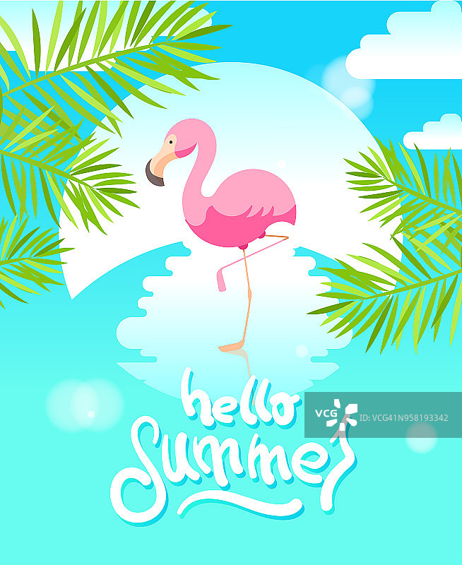 夏季背景与火烈鸟和字母为您的设计图片素材