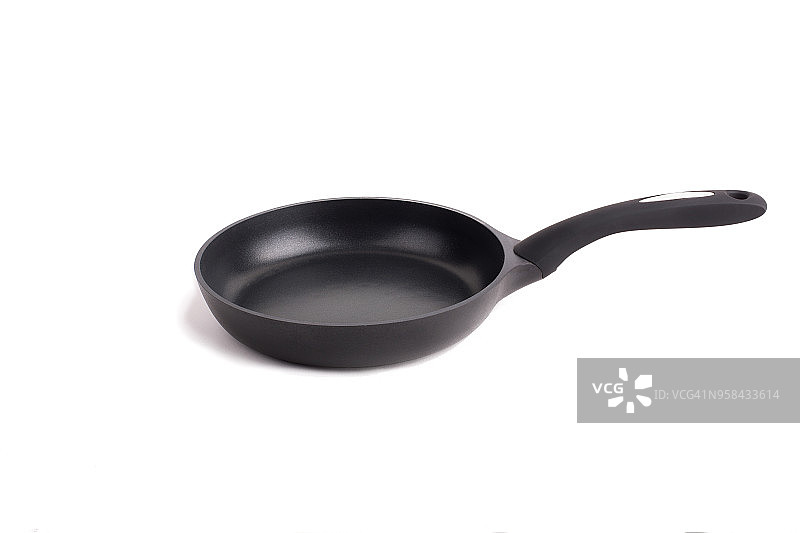 黑色的不粘聚四氟乙烯涂层煎锅，孤立在白色背景上图片素材