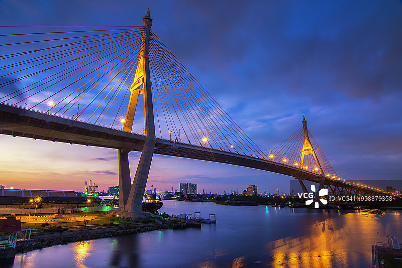 泰国的普密蓬大桥(工业环城大桥)。图片素材