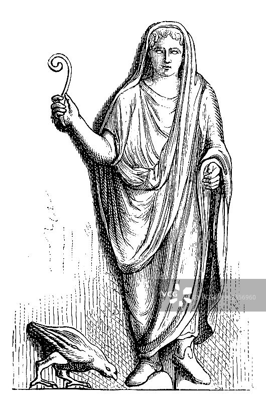 占卜者拿着一种弯曲的魔杖，通常在罗马硬币上用作占卜的象征图片素材
