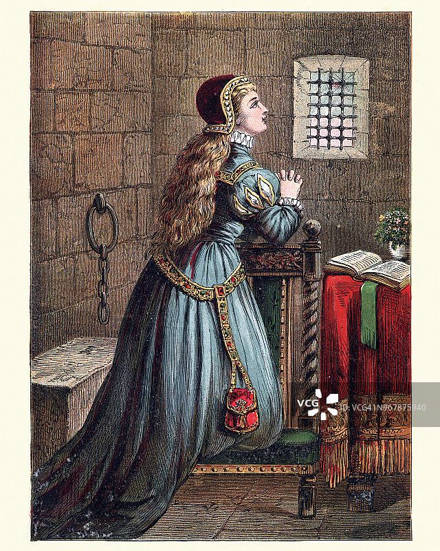 被囚禁在伦敦塔的中世纪妇女图片素材