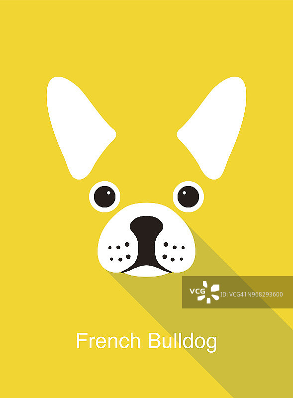 法国牛头犬脸平面图标设计，矢量插图图片素材