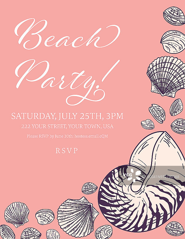 贝壳边界与海滩派对邀请模板图片素材
