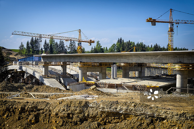 波兰Skomielna Biala新S7高速公路上的高架桥建设图片素材