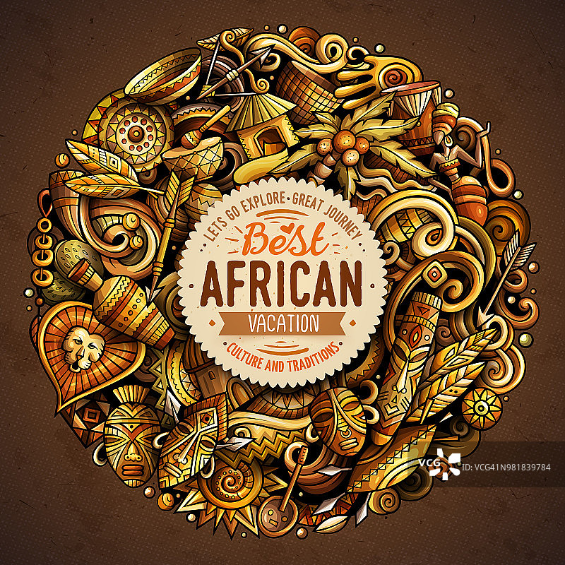 卡通矢量涂鸦非洲插图图片素材