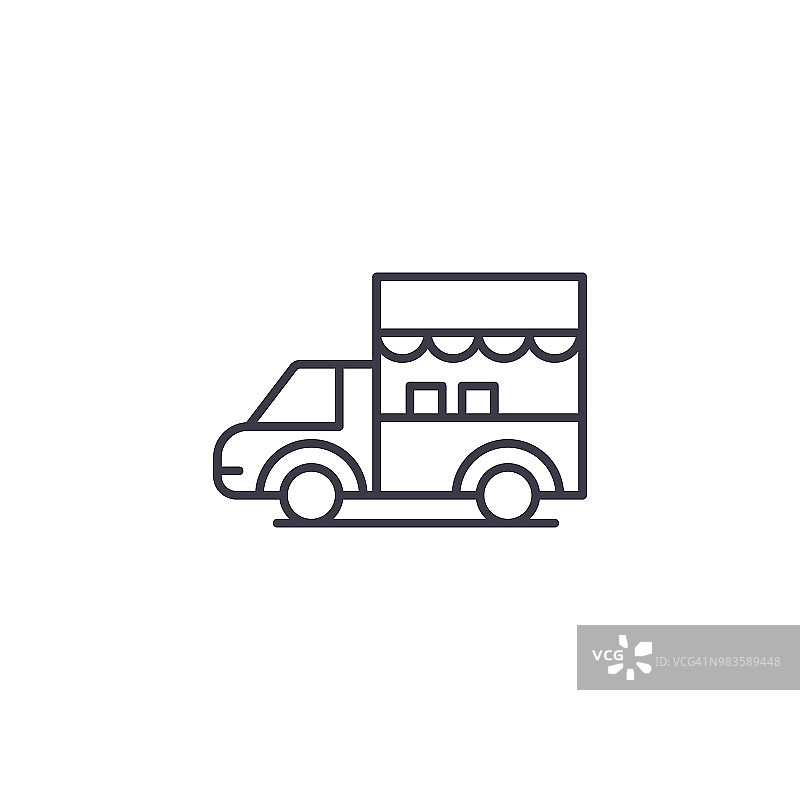 卡车线性图标概念。卡车线矢量符号、符号、插图。图片素材