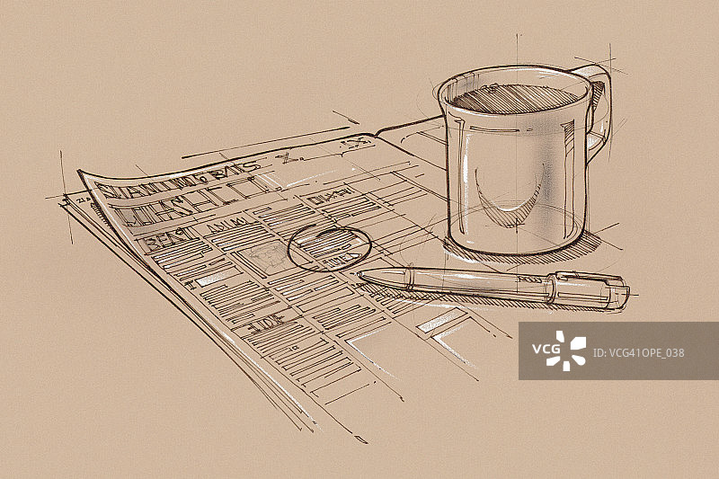 纸、笔和咖啡杯图片素材