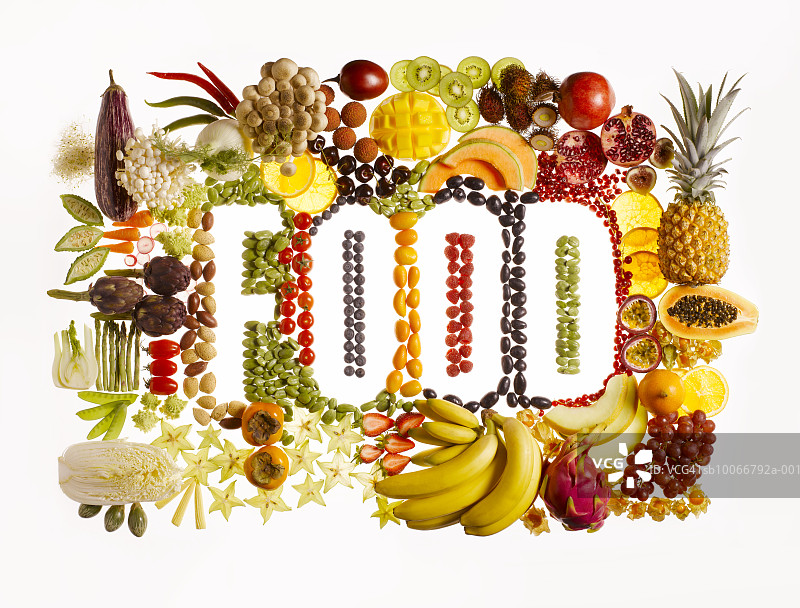 水果和蔬菜按“食物”排列图片素材