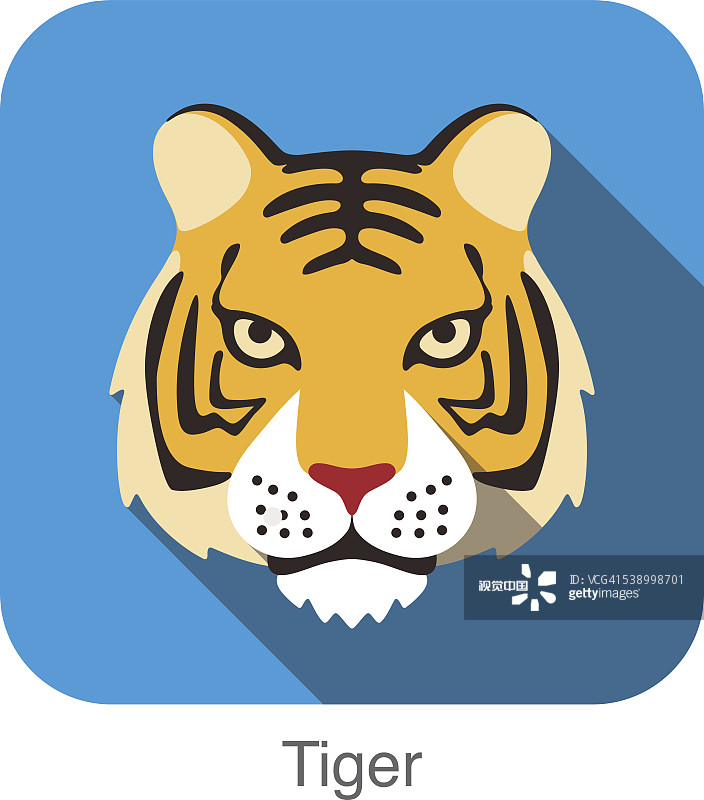 虎、猫品种脸卡通平面图标设计图片素材
