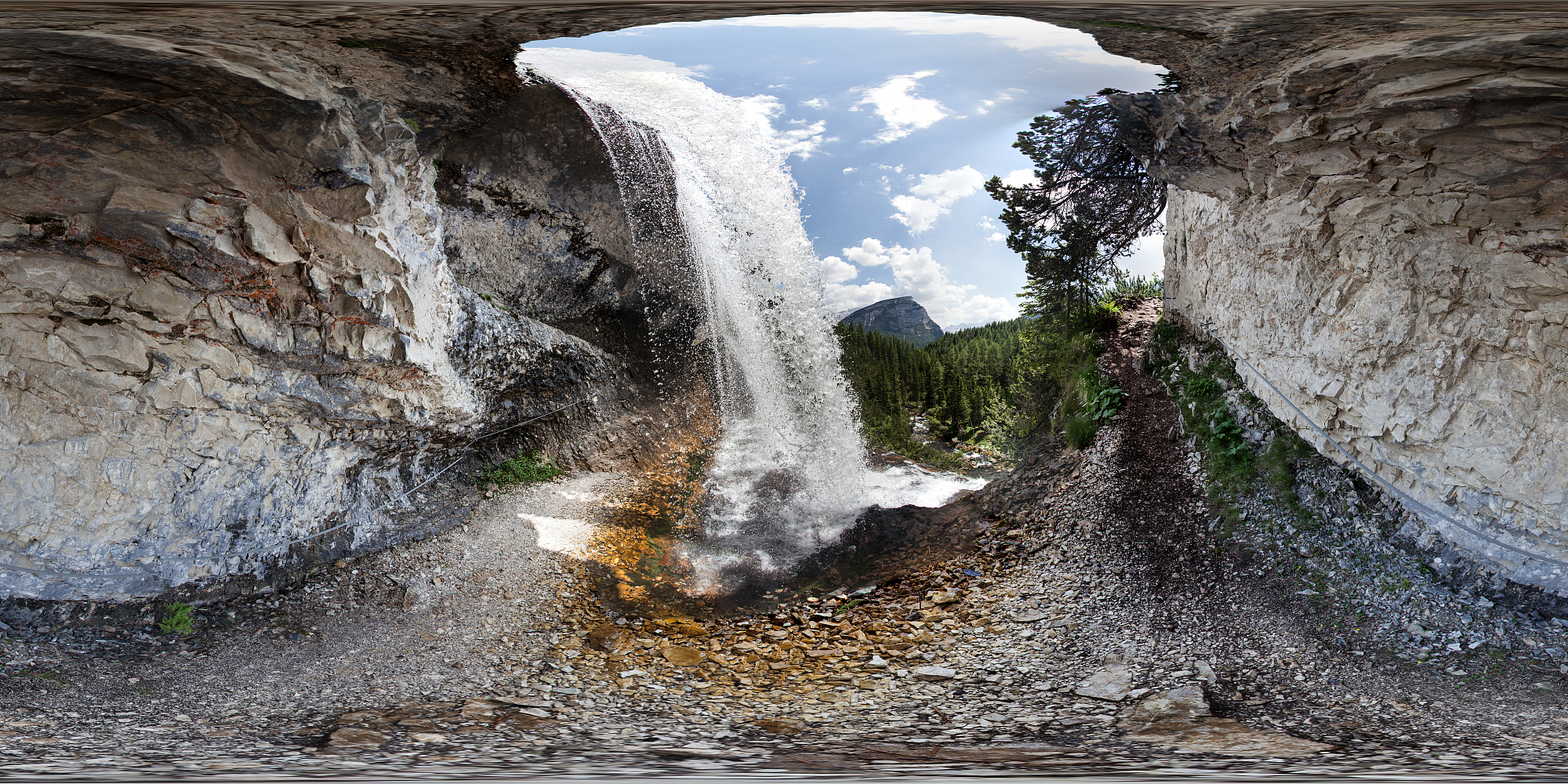 360全景Fanes瀑布，白云石，意大利图片下载