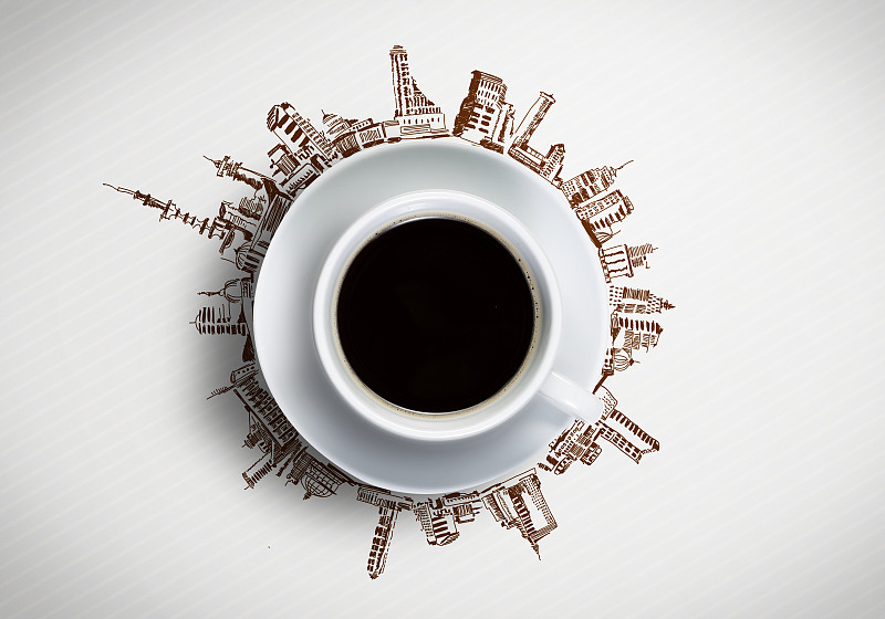 喝咖啡的时间。在草图背景下的一杯咖啡的概念图像图片素材