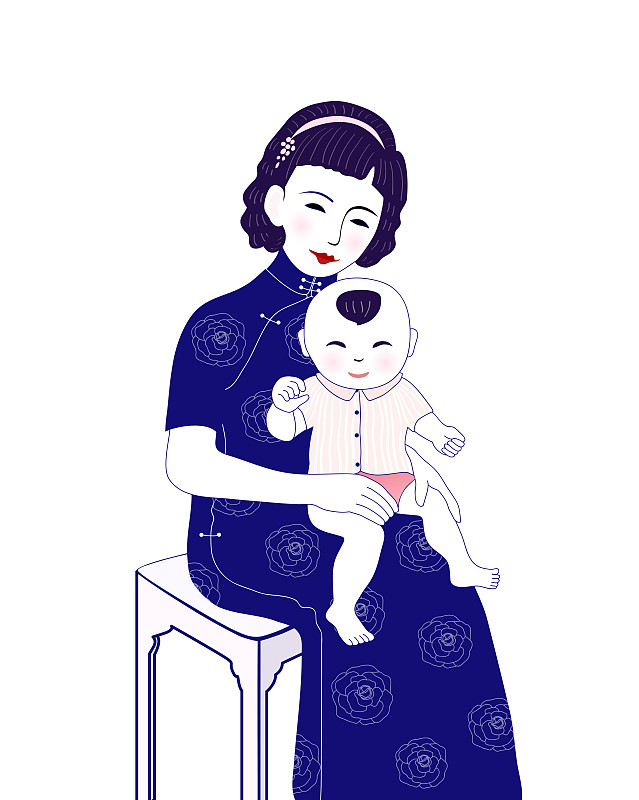 中国传统旗袍妈妈怀抱宝宝图片下载