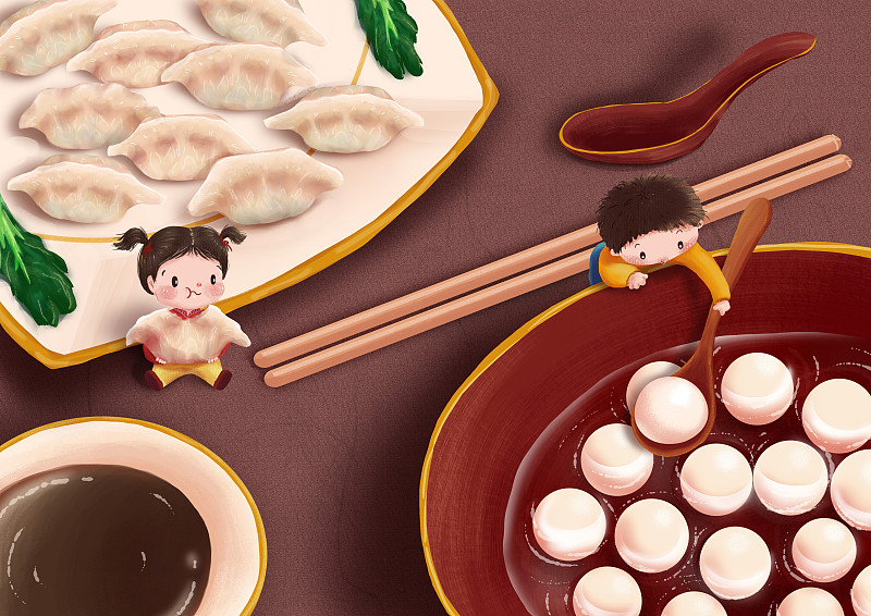 饺子汤圆和娃娃图片素材