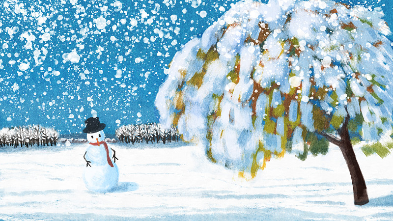 大雪 下雪树木积雪蓝天雪人图片下载
