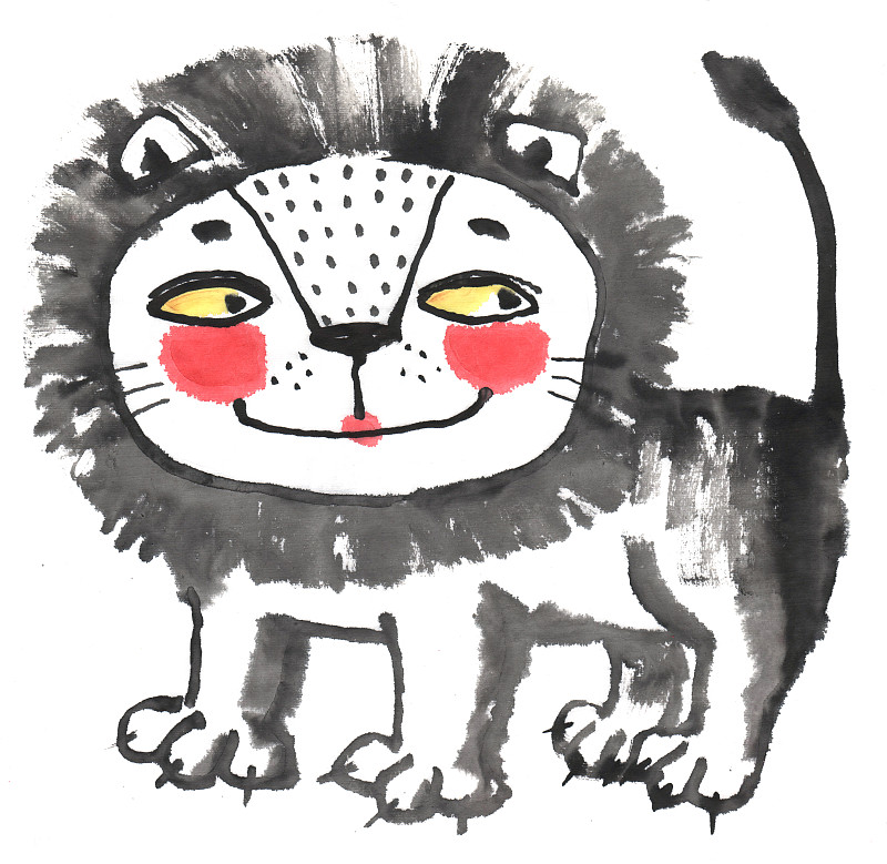 水墨插画可爱的小狮子下载