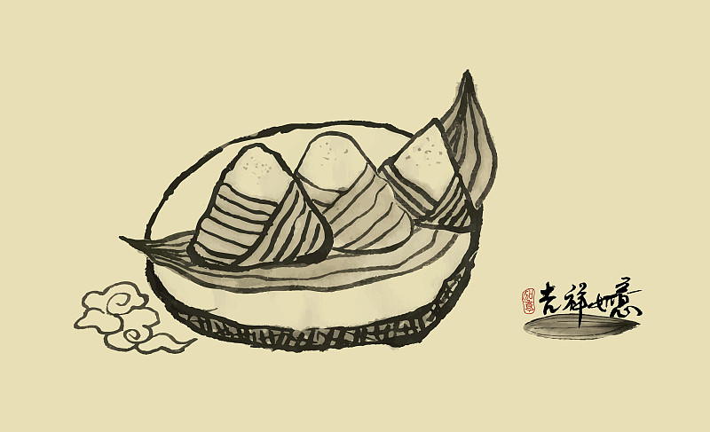 国画写意小品 中华传统美食之粽子图片下载