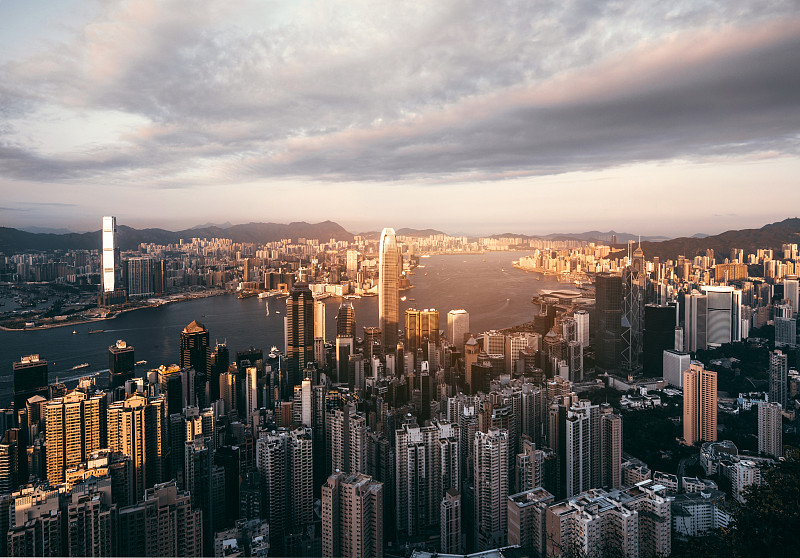 香港维多利亚港的日落图片下载