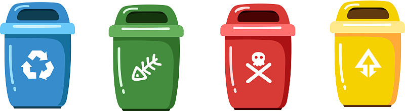 垃圾分类的四色垃圾桶图片下载