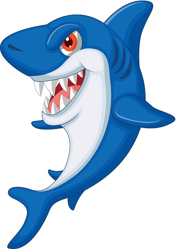 可爱的鲨鱼卡通准备吃小鱼