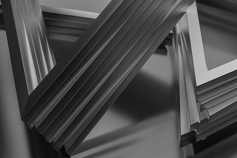深色三角形金属框，三维渲染图片下载