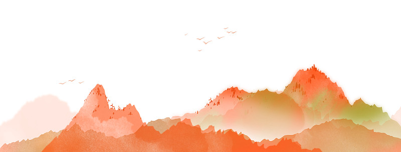 中国风水墨插画秋季山水风景湖光山色红叶落日小船下载