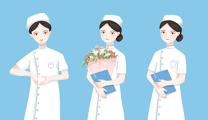 纯色背景上的三位护士医疗元素插画下载