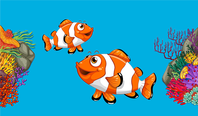 鱼在水中游卡通图片