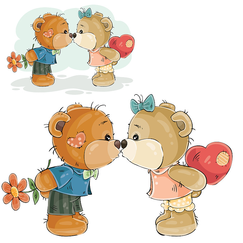 小熊情侣一左一右图片