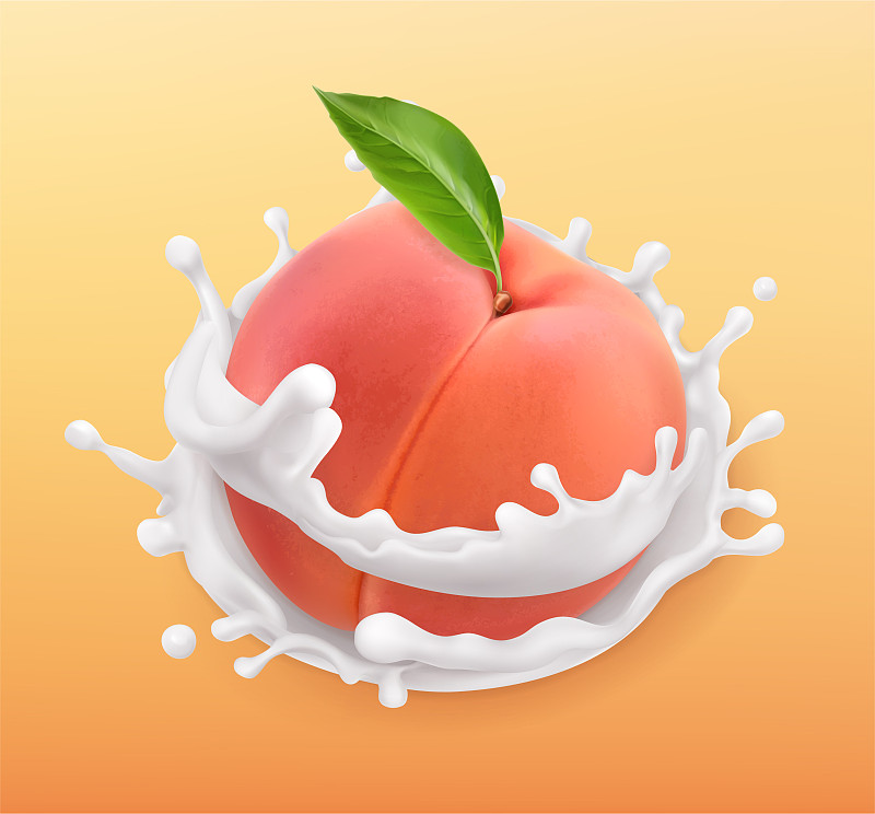 桃子和牛奶飞溅水果和酸奶现实图片素材