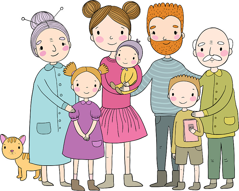幸福的家庭,父母和孩子可爱的卡通图片