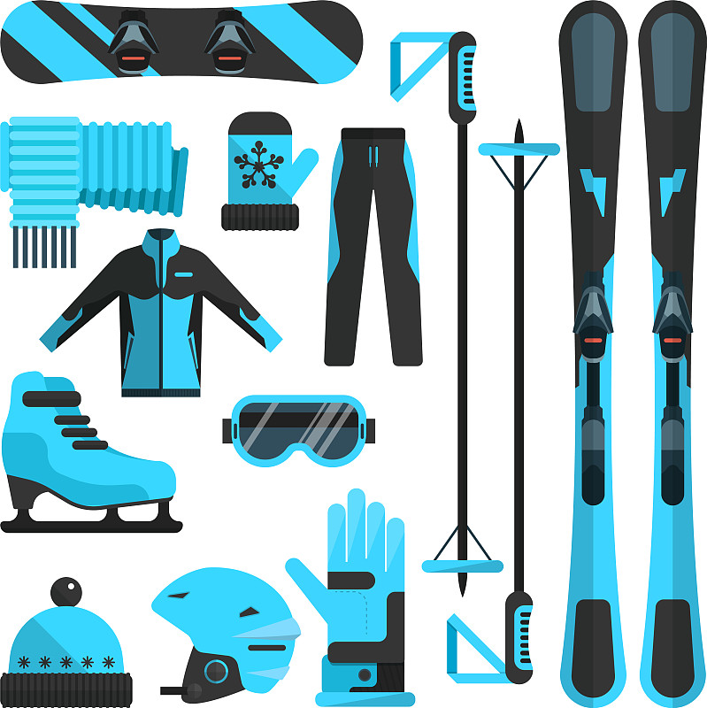 平面图标设置滑雪滑冰和图片素材