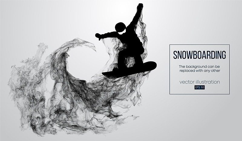 剪影滑雪板跳跃白色背景图片素材