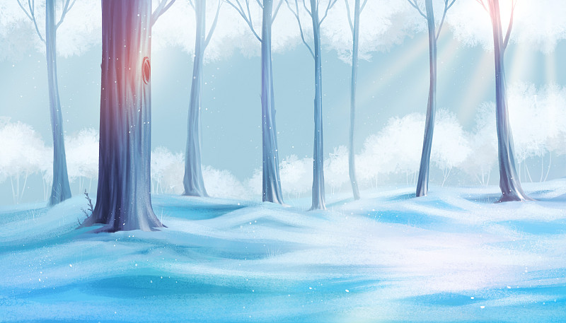 下雪的森林插画背景治愈系插画图片