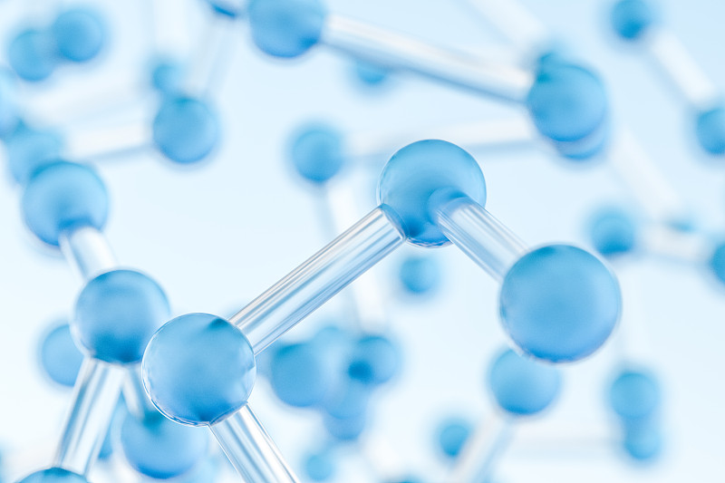 分子球体连接线条与蓝色背景 三维渲染图片下载