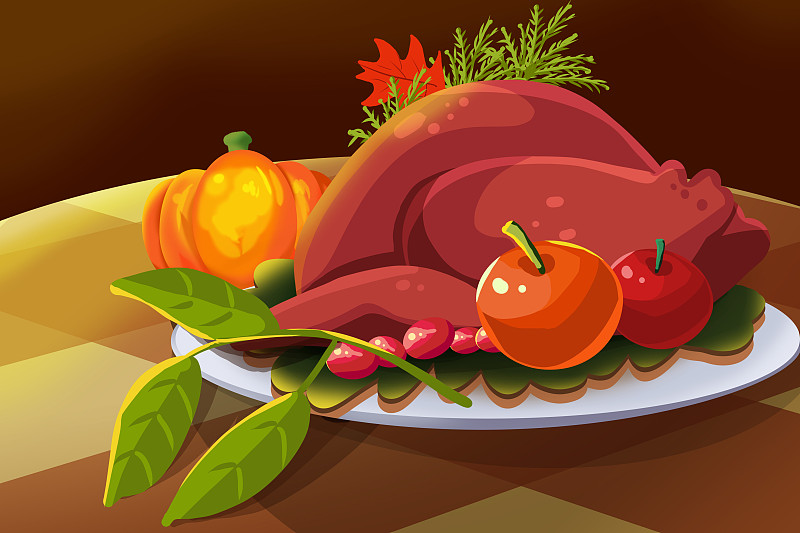 感恩节桌子上的晚餐熟食火鸡图片下载