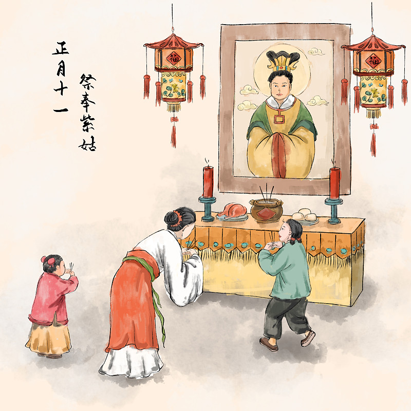 传统节日春节过年习俗之正月十一祭拜紫姑图片素材