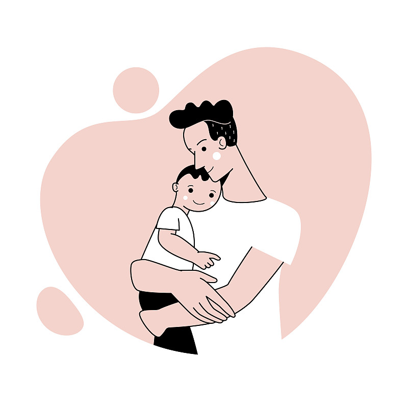 矢量插图在新潮的平面线性风格-快乐的父亲和孩子图片下载