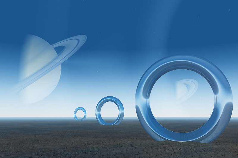 行星带，行星表面闪亮的光环，3D渲染图片素材