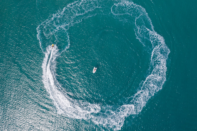 清澈的海洋和喷射艇的鸟瞰图图片下载