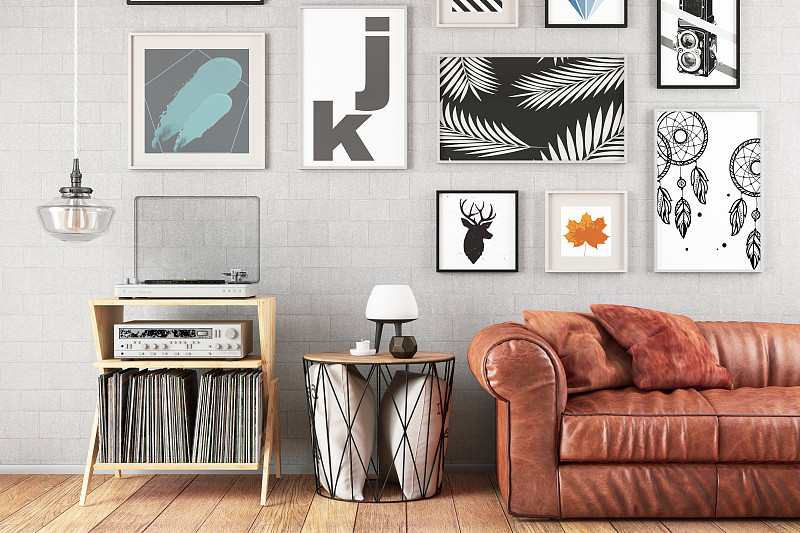 现代客厅与沙发和框架图片下载