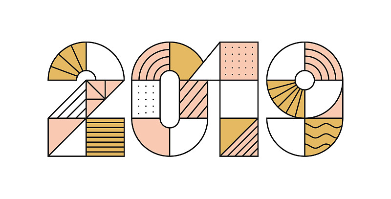 2019新年快乐。几何数字贺卡图片素材