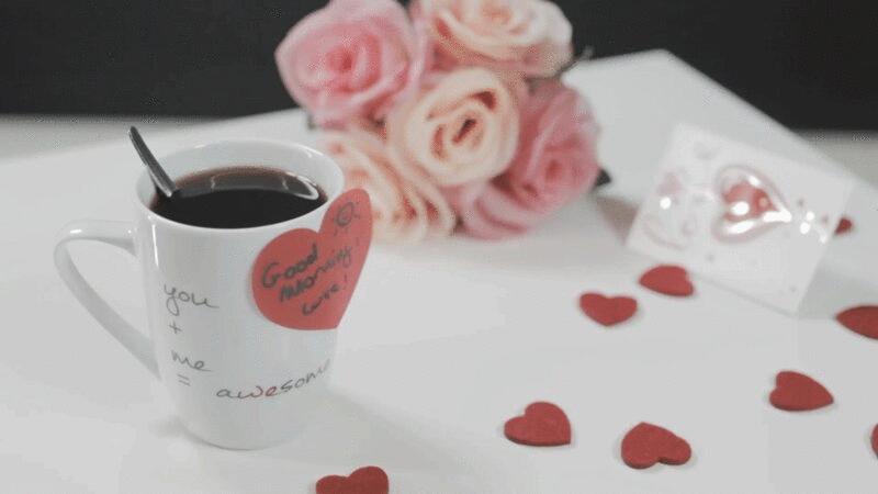 咖啡杯与心形贴纸，心和花表2图片下载