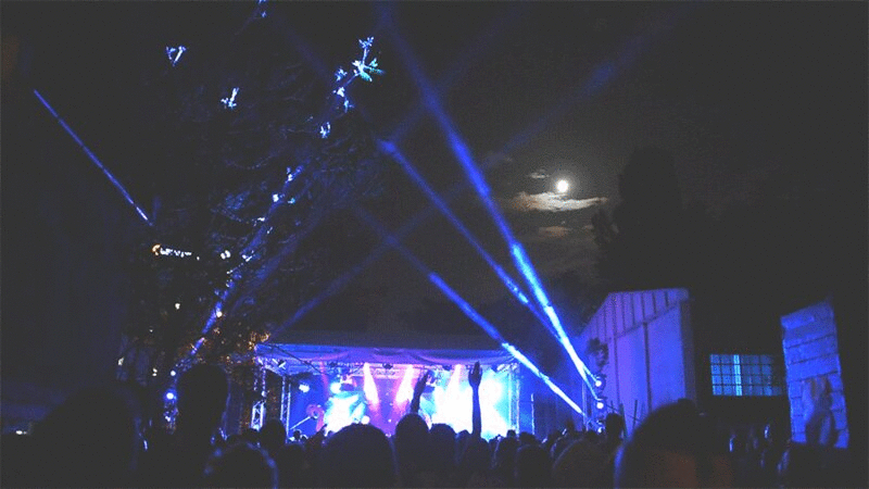 夜晚音乐节上的人群，蓝色的灯光插画下载