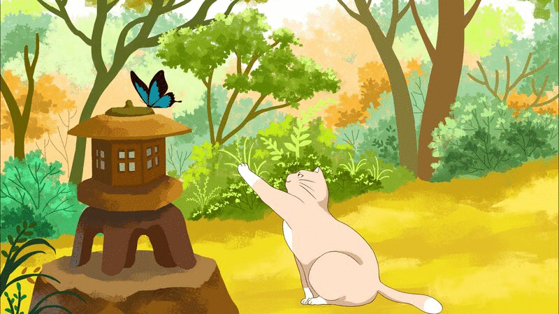 逗蝴蝶的猫插画下载