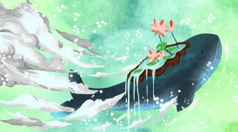 四季梦幻鲸鱼系列之夏插画动图图片下载