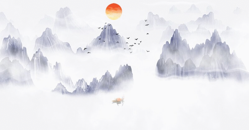 手绘中国风意境水墨山水风景画gif动图图片下载